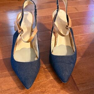 Nine West Denim and Tan Slingback Heels